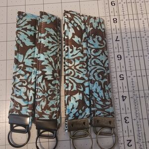 Brown and Turquoise Floral Key Fob Wristlets - Set of 4